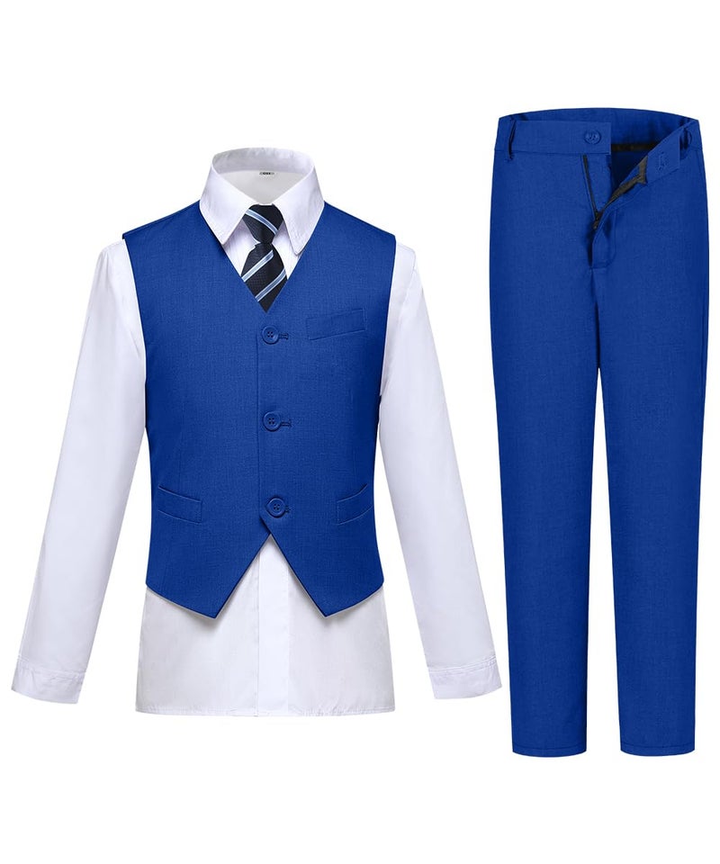 Visaccy Boys Suits Slim Fit Dress Clothes Outfits for Wedding Vest and Pants Set Royal Blue Size 14 - Image 3